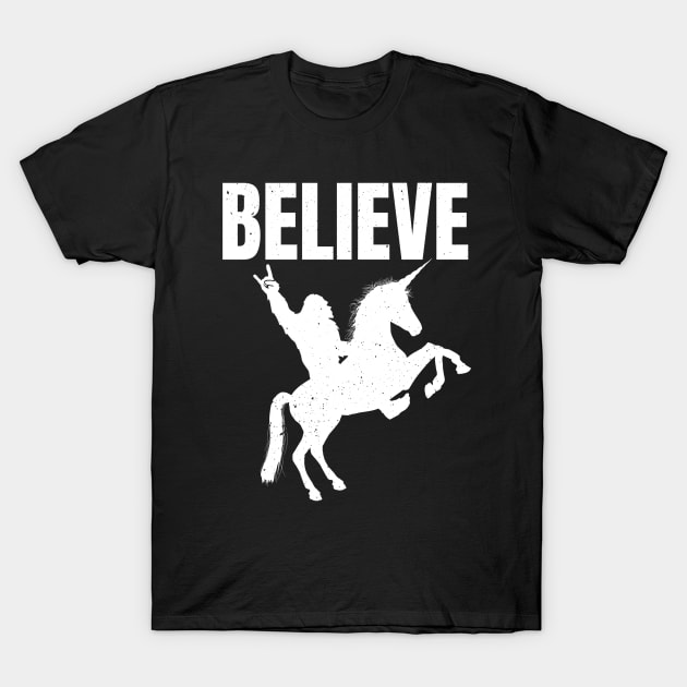 Bigfoot Riding A Unicorn T-Shirt by FullOnNostalgia